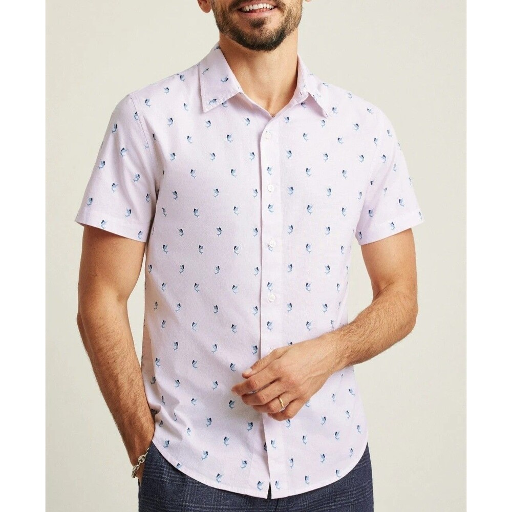 Bonobos Stretch Riviera Men's Shirt Pink Swordfish Printed Slim Fit XL 287994